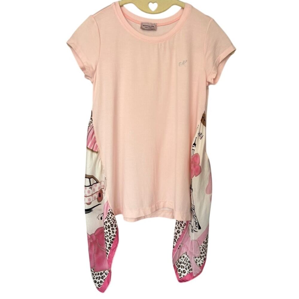 Monnalisa Silk Pink Top Paris Silk Scarf Spring Italian Whimsy (Girl size 10)